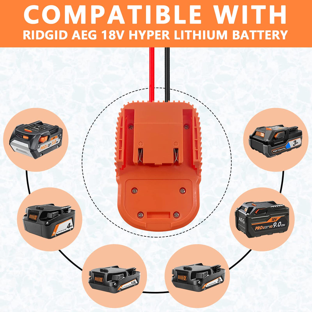 TPDL Power Wheel DIY Adapter for Ridgid AEG 18V Battery - 14AWG Wire with 30A Fuse & Terminals