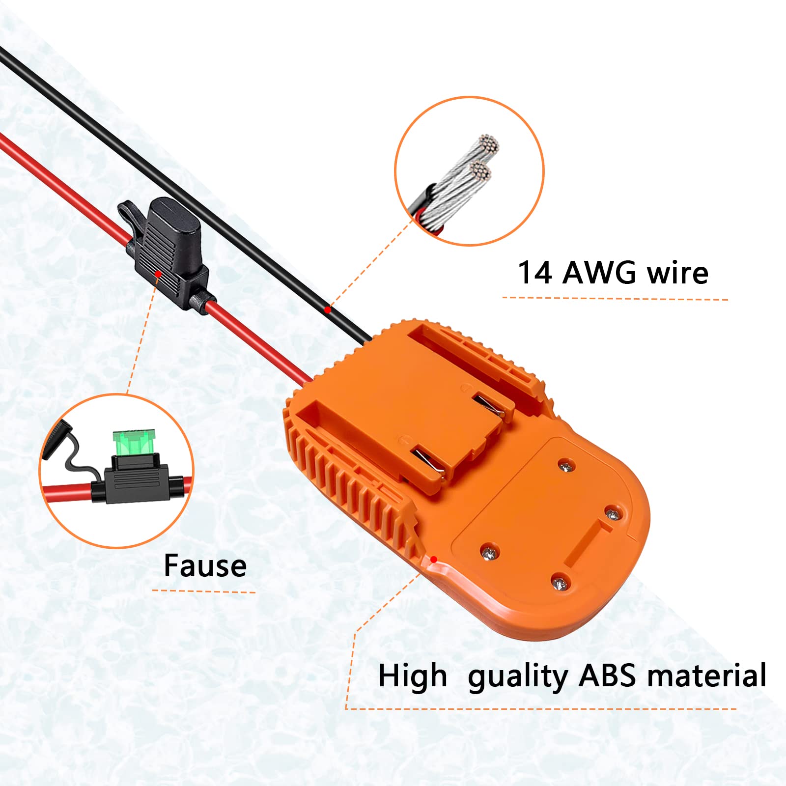 TPDL Power Wheel DIY Adapter for Ridgid AEG 18V Battery - 14AWG Wire with 30A Fuse & Terminals