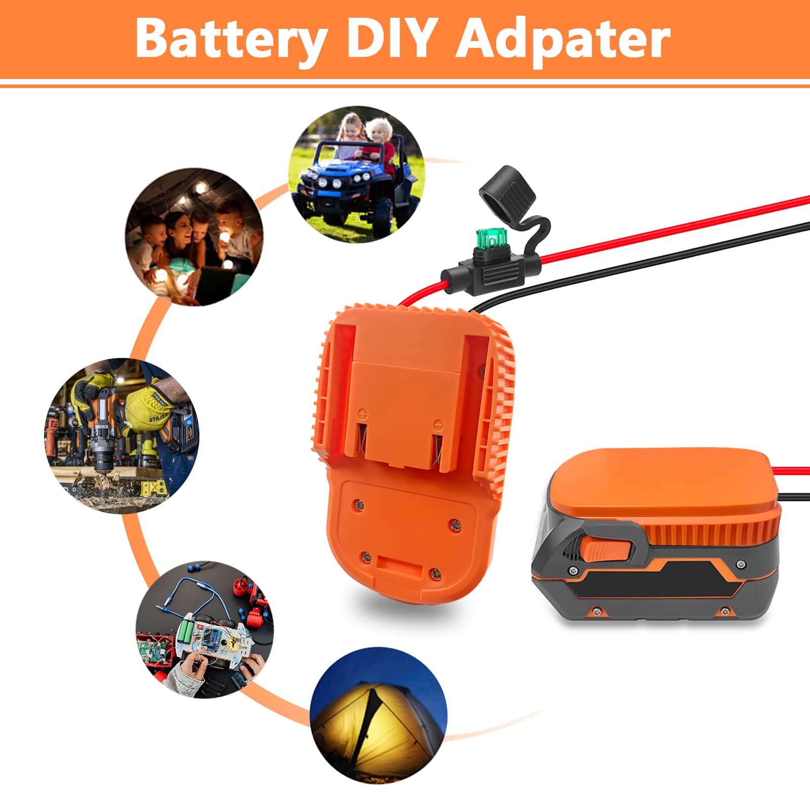 TPDL Power Wheel DIY Adapter for Ridgid AEG 18V Battery - 14AWG Wire with 30A Fuse & Terminals