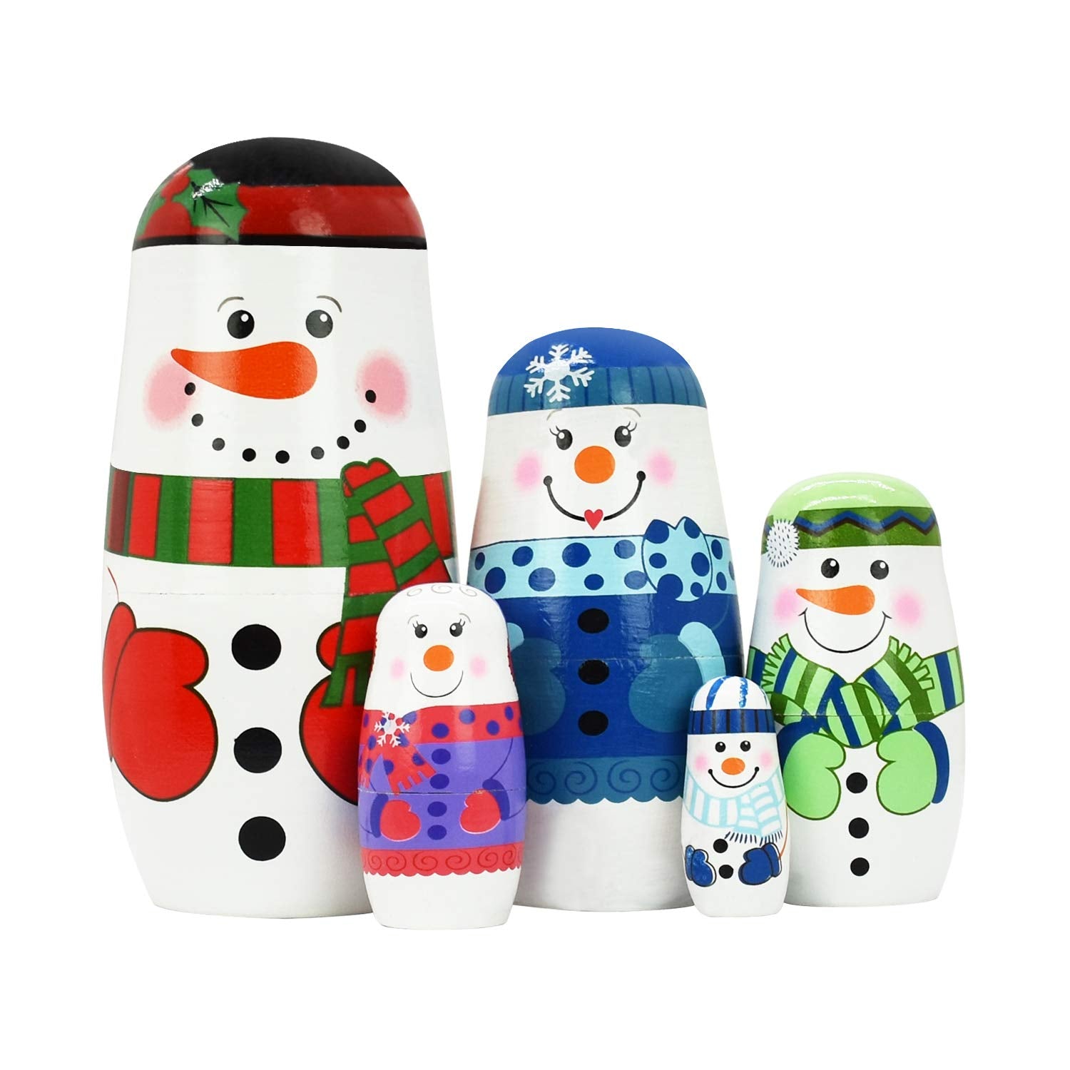 Tphon 5-Piece Handmade Wooden Nesting Dolls Set – Russian Matryoshka with Santa Snowman Animals for Kids
