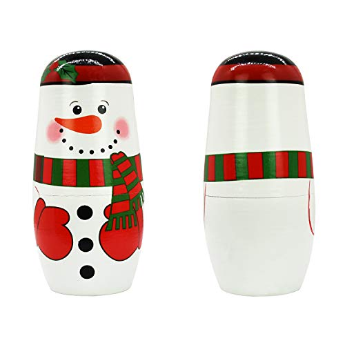 Tphon 5-Piece Handmade Wooden Nesting Dolls Set – Russian Matryoshka with Santa Snowman Animals for Kids