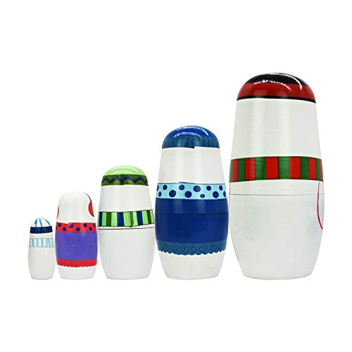 Tphon 5-Piece Handmade Wooden Nesting Dolls Set – Russian Matryoshka with Santa Snowman Animals for Kids