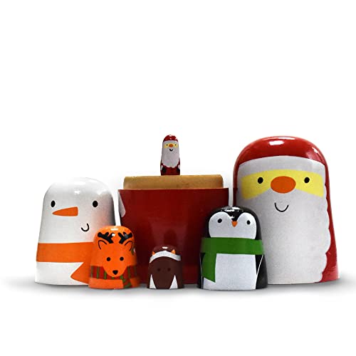 Tphon Cute Nesting Dolls Set – 5 Handmade Wooden Matryoshka Dolls with Animal Patterns