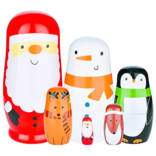 Tphon Cute Nesting Dolls Set – 5 Handmade Wooden Matryoshka Dolls with Animal Patterns