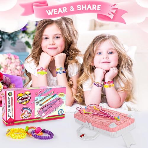TQRAZ Bracelet Making Kit for Girls 8-12 - Pink Friendship Bracelet Craft Set with Loom & Accessories
