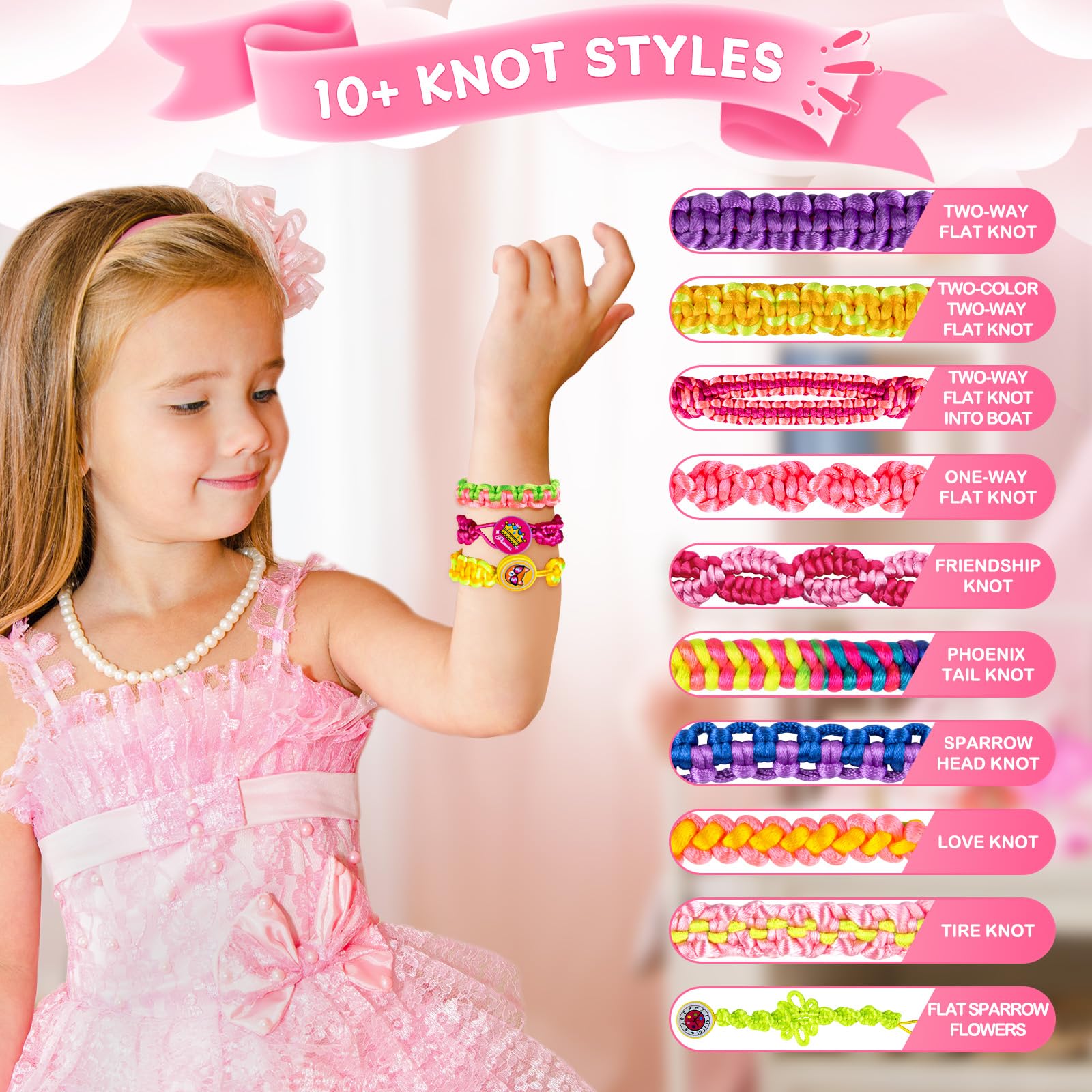 TQRAZ Bracelet Making Kit for Girls 8-12 - Pink Friendship Bracelet Craft Set with Loom & Accessories