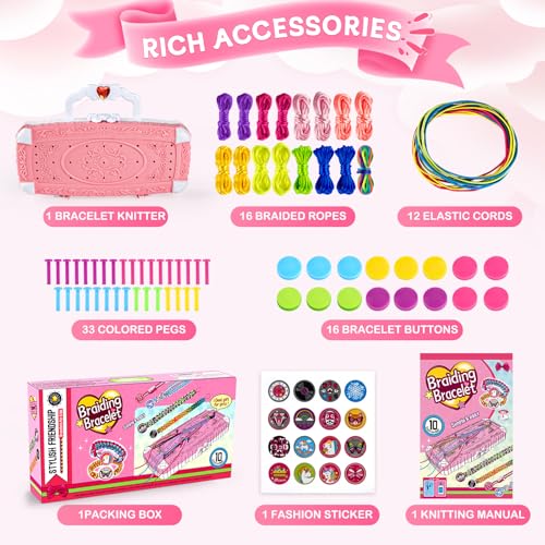 TQRAZ Bracelet Making Kit for Girls 8-12 - Pink Friendship Bracelet Craft Set with Loom & Accessories