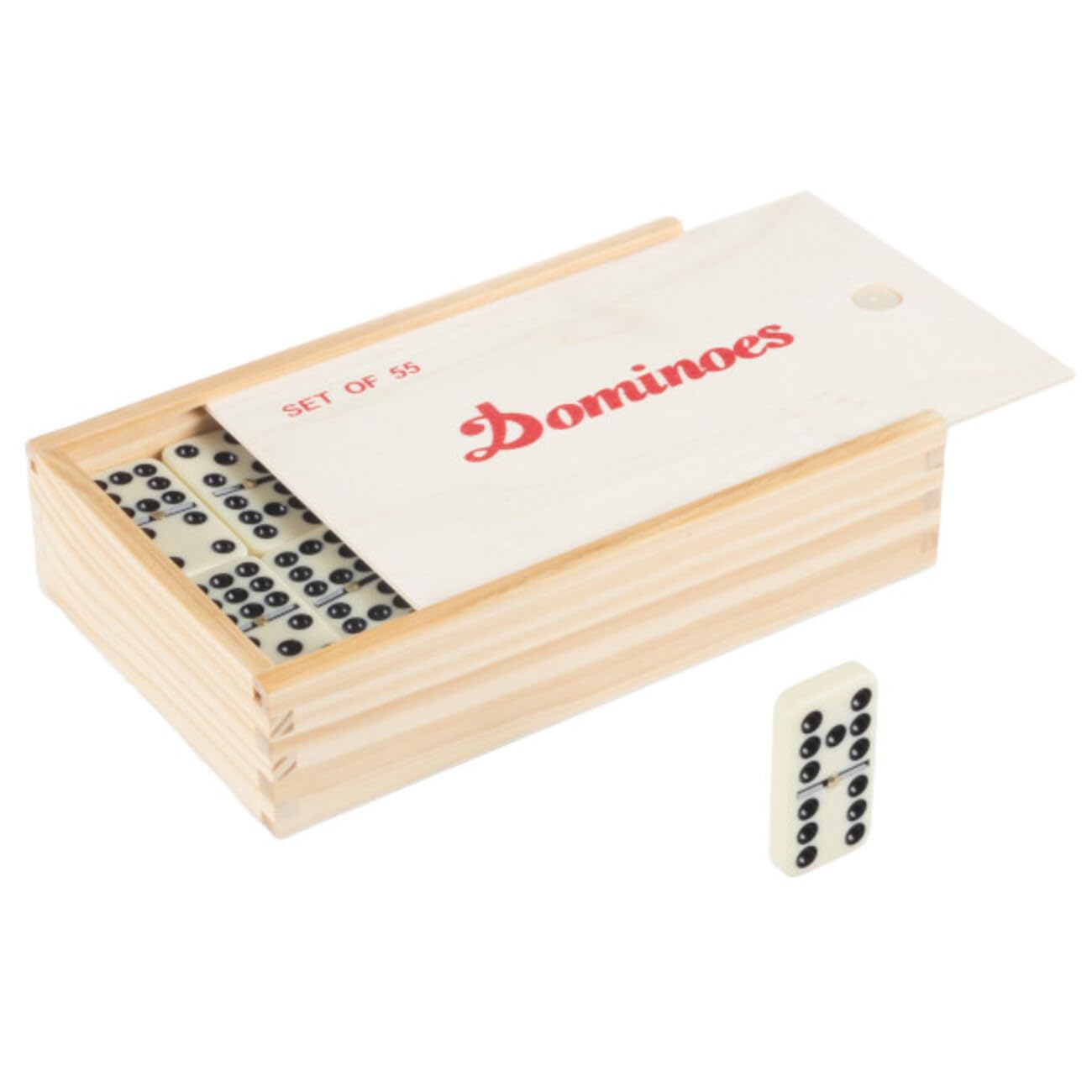Trademark Games Double Nine Domino Set with Wooden Storage Case – 55 Premium Tiles for Family Game Night