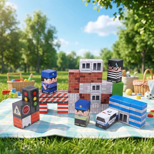 Traffic Theme Magnetic Blocks 45-Piece Set – Travel-Friendly STEM Building Cubes for Kids Ages 3+