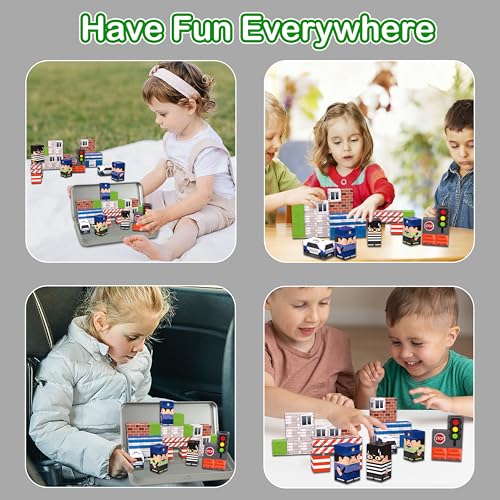 Traffic Theme Magnetic Blocks 45-Piece Set – Travel-Friendly STEM Building Cubes for Kids Ages 3+