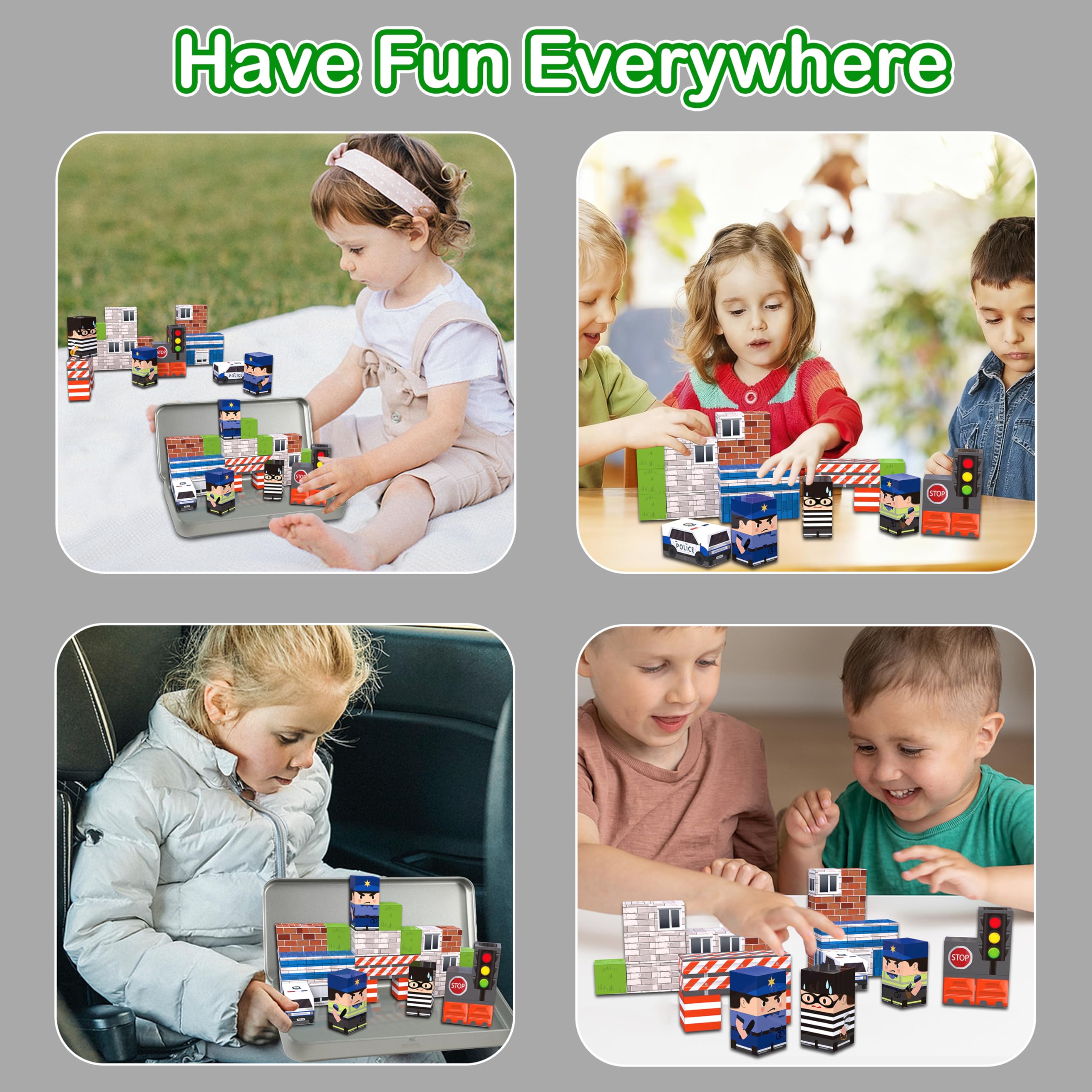 Traffic Theme Magnetic Blocks 45-Piece Set – Travel-Friendly STEM Building Cubes for Kids Ages 3+