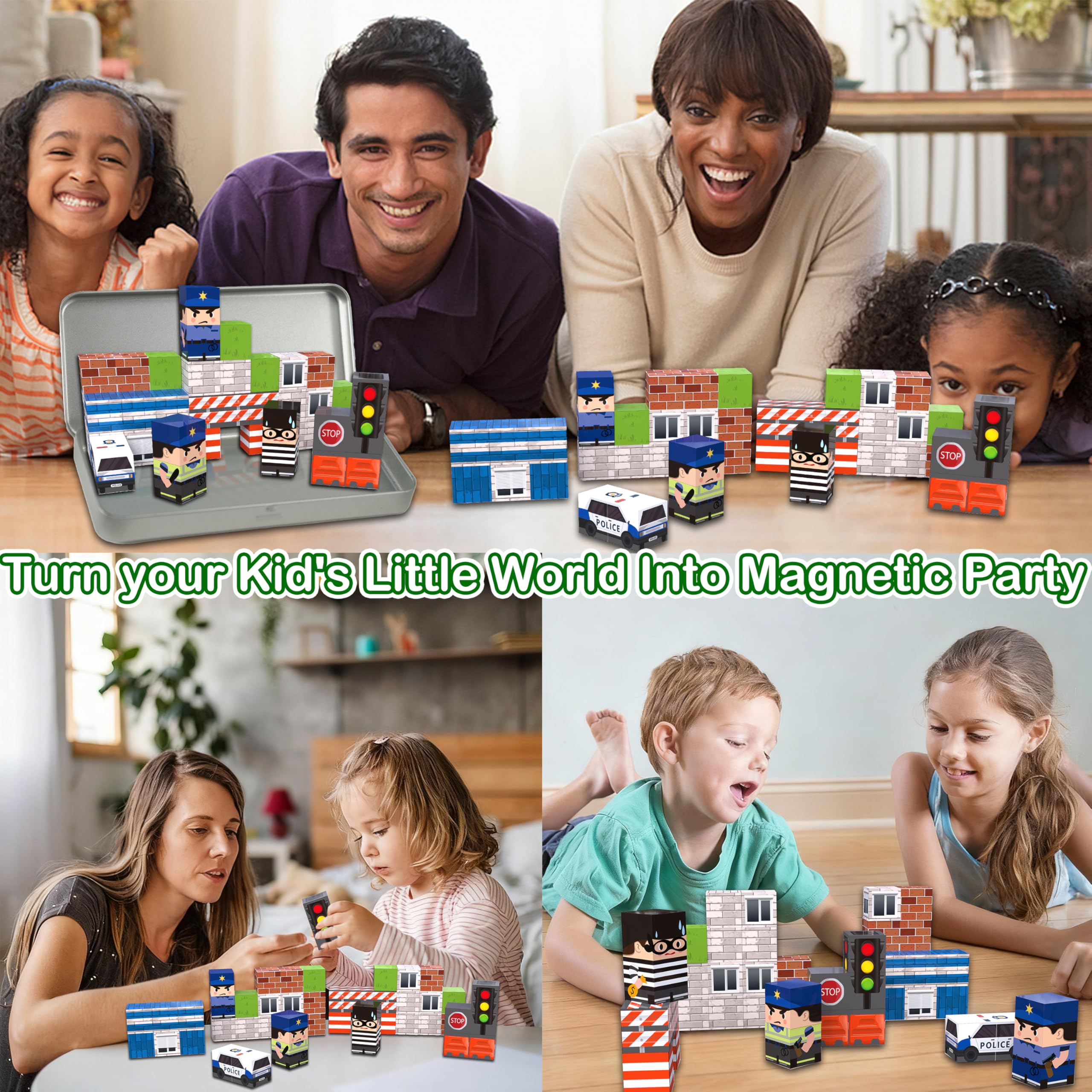 Traffic Theme Magnetic Blocks 45-Piece Set – Travel-Friendly STEM Building Cubes for Kids Ages 3+