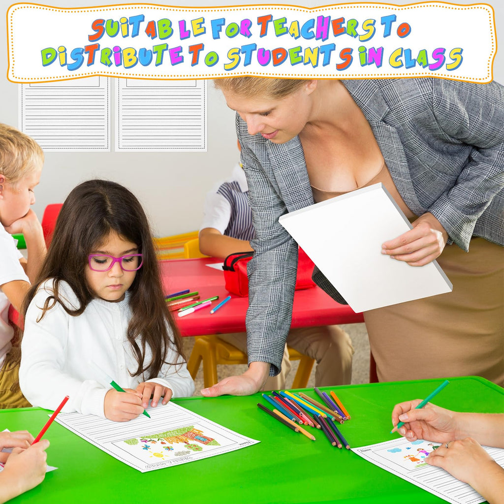 Trandraft 100 Sheets Story Writing Paper for Kids, 8.5x11 Half Drawing Half Lines Handwriting Practice, Preschool Kindergarten