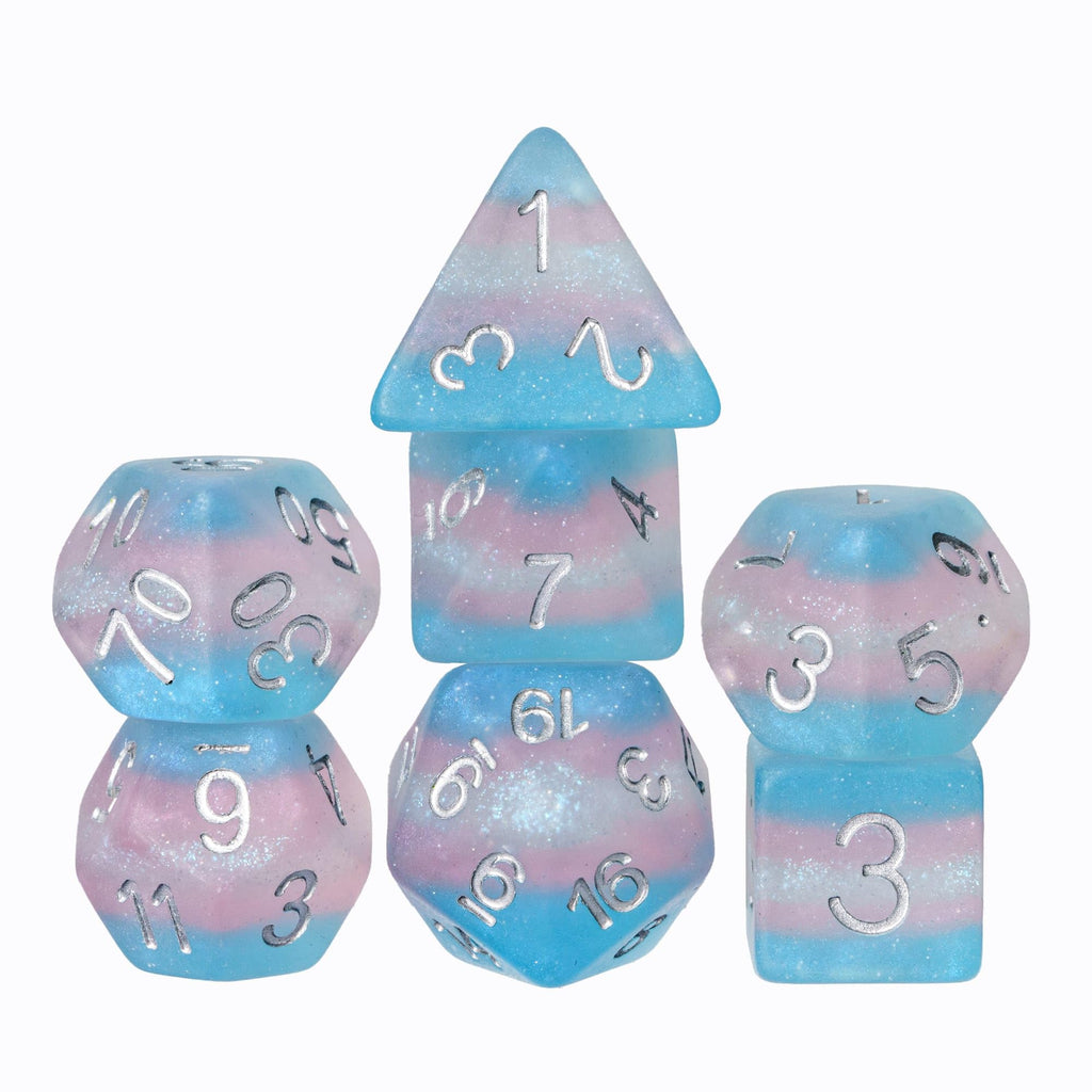 Trans-Pride Polyhedral DND Dice Set – 7 Resin Dice with Matte Finish for RPGs