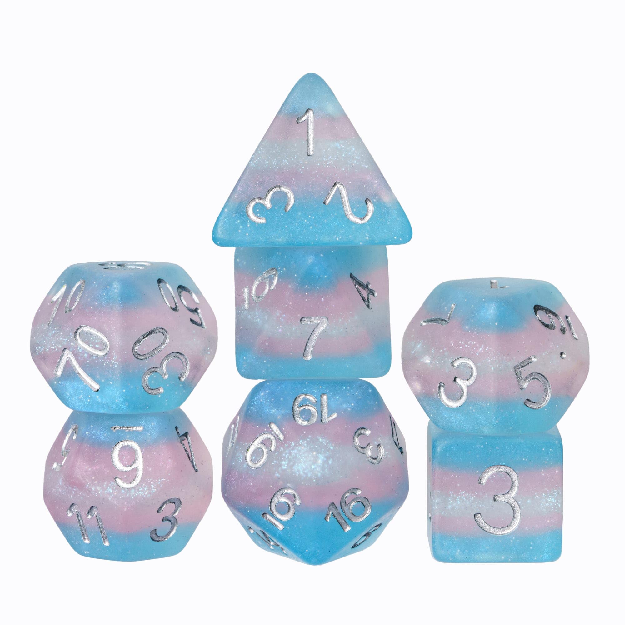 Trans-Pride Polyhedral DND Dice Set – 7 Resin Dice with Matte Finish for RPGs