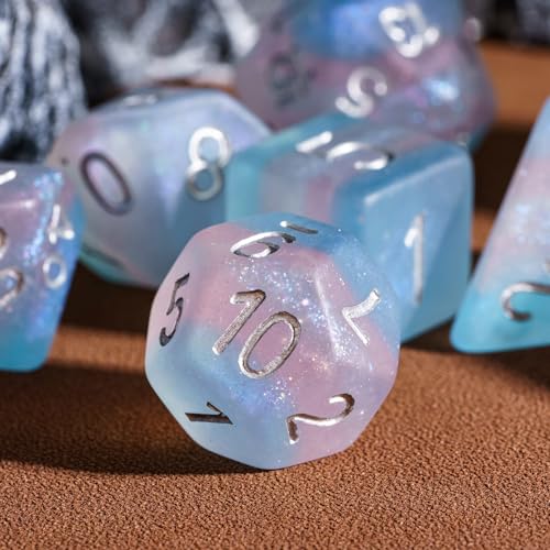 Trans-Pride Polyhedral DND Dice Set – 7 Resin Dice with Matte Finish for RPGs