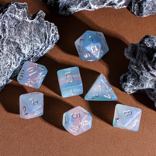 Trans-Pride Polyhedral DND Dice Set – 7 Resin Dice with Matte Finish for RPGs