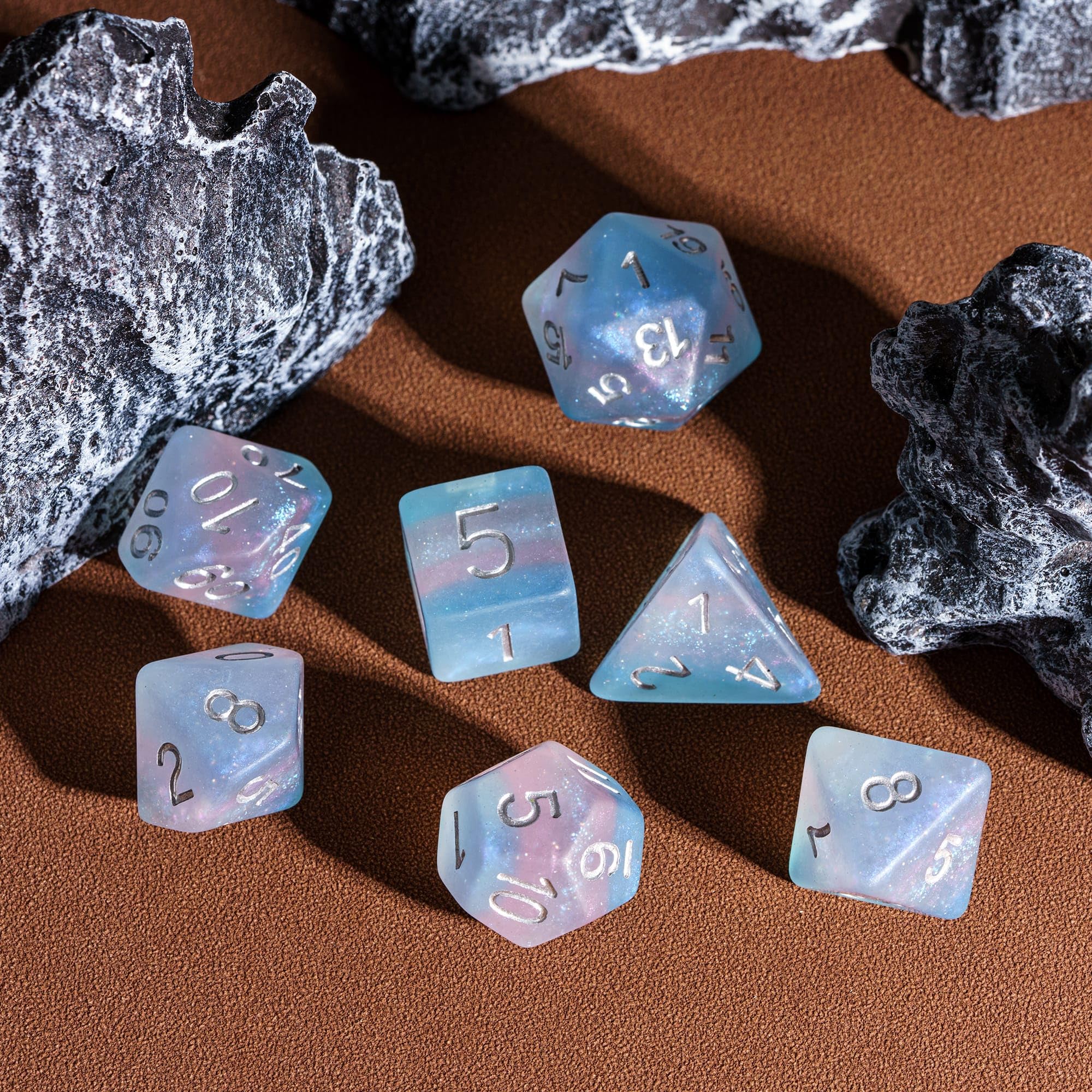Trans-Pride Polyhedral DND Dice Set – 7 Resin Dice with Matte Finish for RPGs
