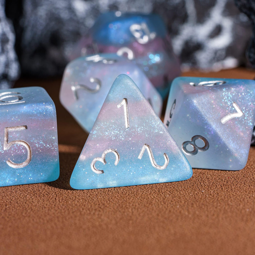 Trans-Pride Polyhedral DND Dice Set – 7 Resin Dice with Matte Finish for RPGs