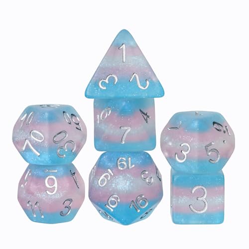 Trans-Pride Polyhedral DND Dice Set – 7 Resin Dice with Matte Finish for RPGs