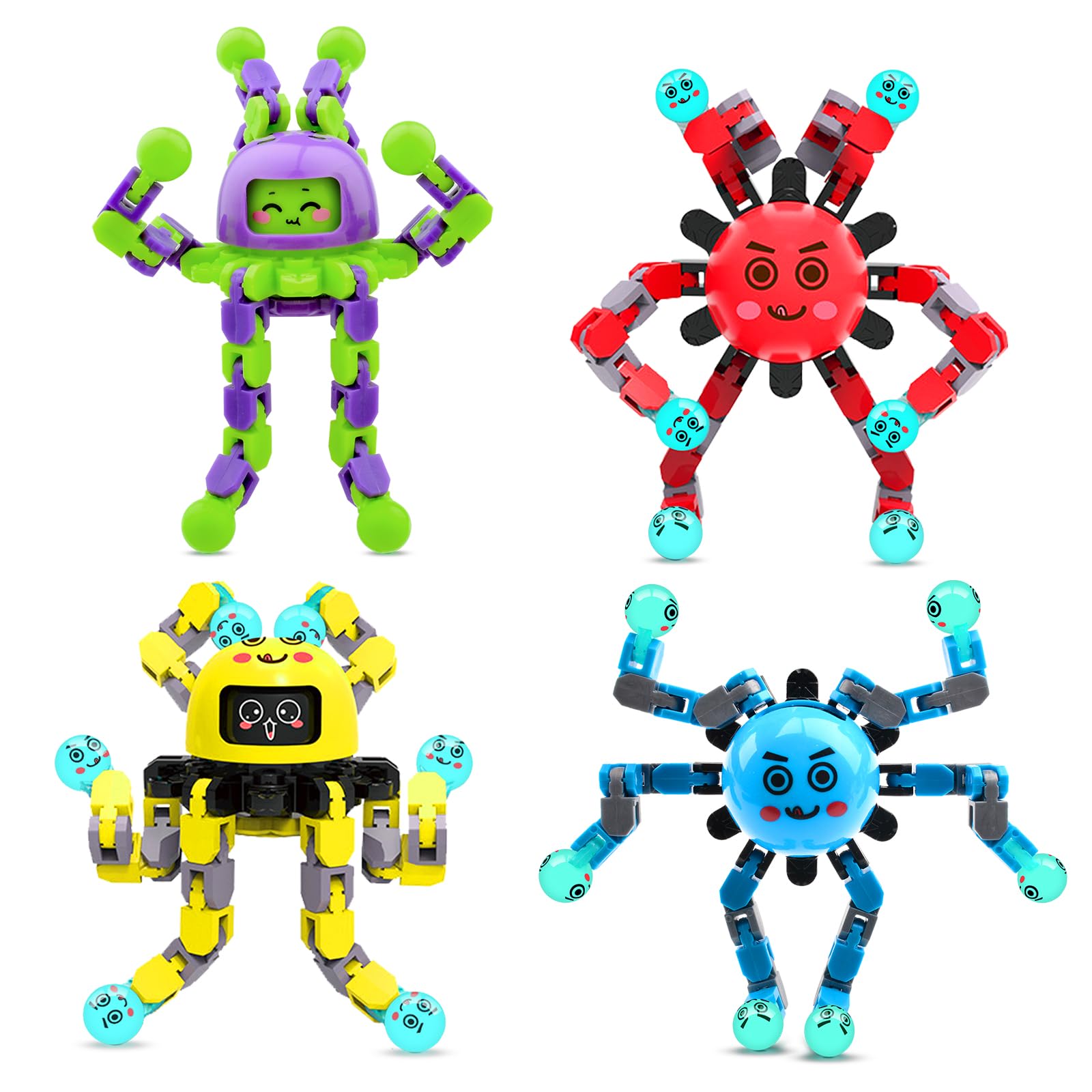 Transformable Fidget Spinner Toys for Kids & Adults - 4 Pack Sensory Stress Relief Gyros