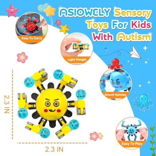Transformable Fidget Spinner Toys for Kids & Adults - 4 Pack Sensory Stress Relief Gyros