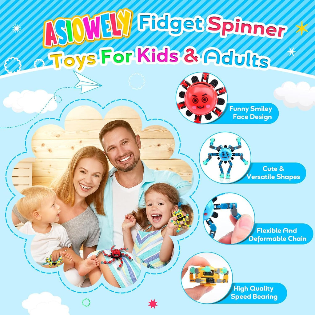 Transformable Fidget Spinner Toys for Kids & Adults - 4 Pack Sensory Stress Relief Gyros