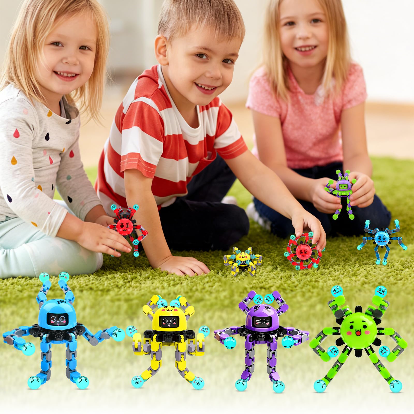 Transformable Fidget Spinner Toys for Kids & Adults - 4 Pack Sensory Stress Relief Gyros