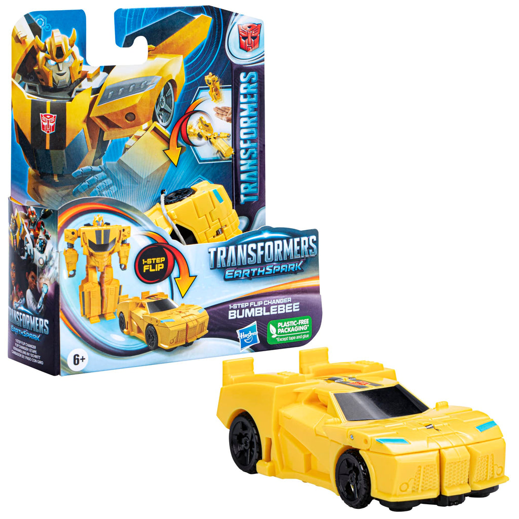 Transformers EarthSpark 1-Step Flip Changer Bumblebee 4-Inch Action Figure - Robot to Sports Car in One Flip