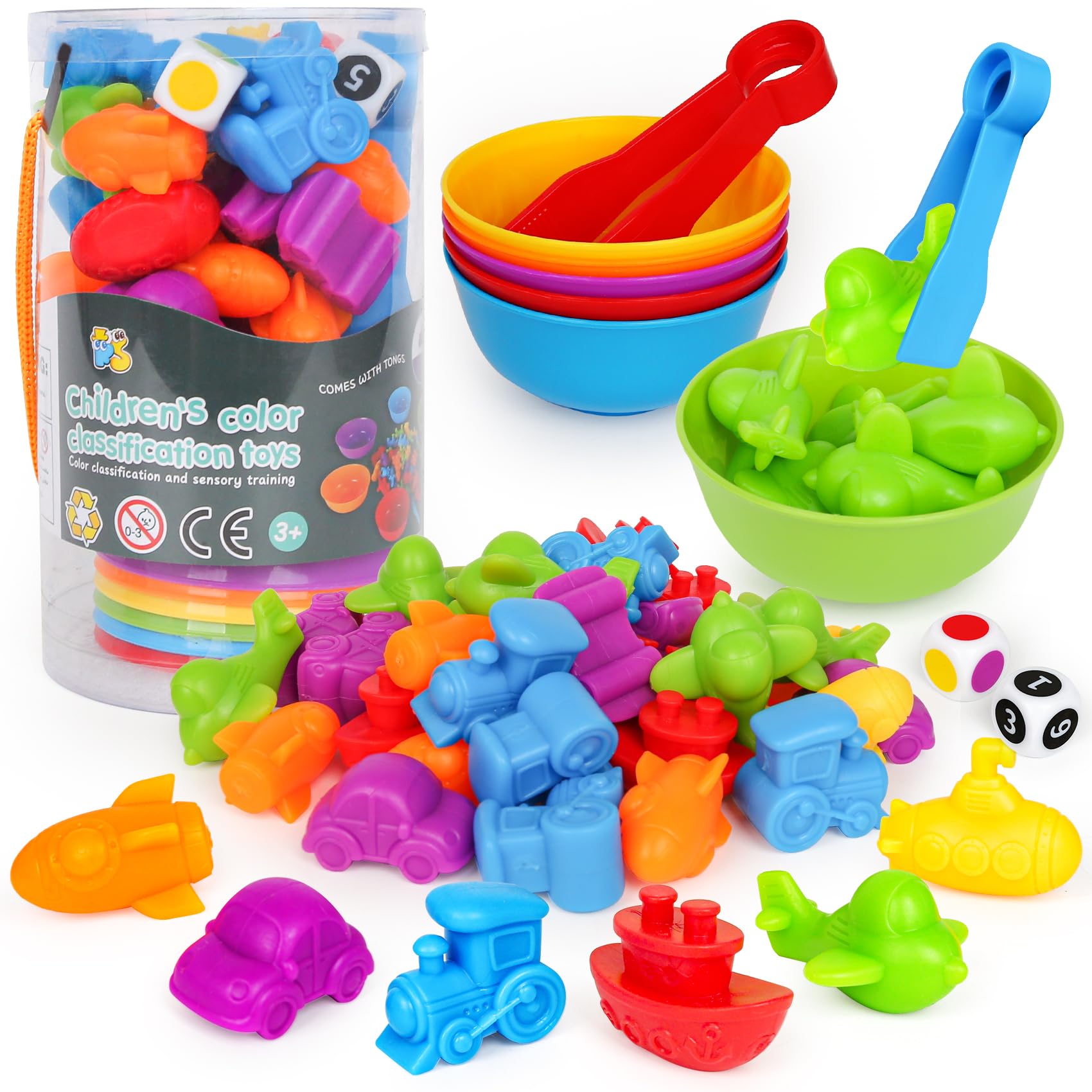 Transport Counting & Sorting Game with Cups and Dice – Color Matching Toy for Toddlers Ages 3-6