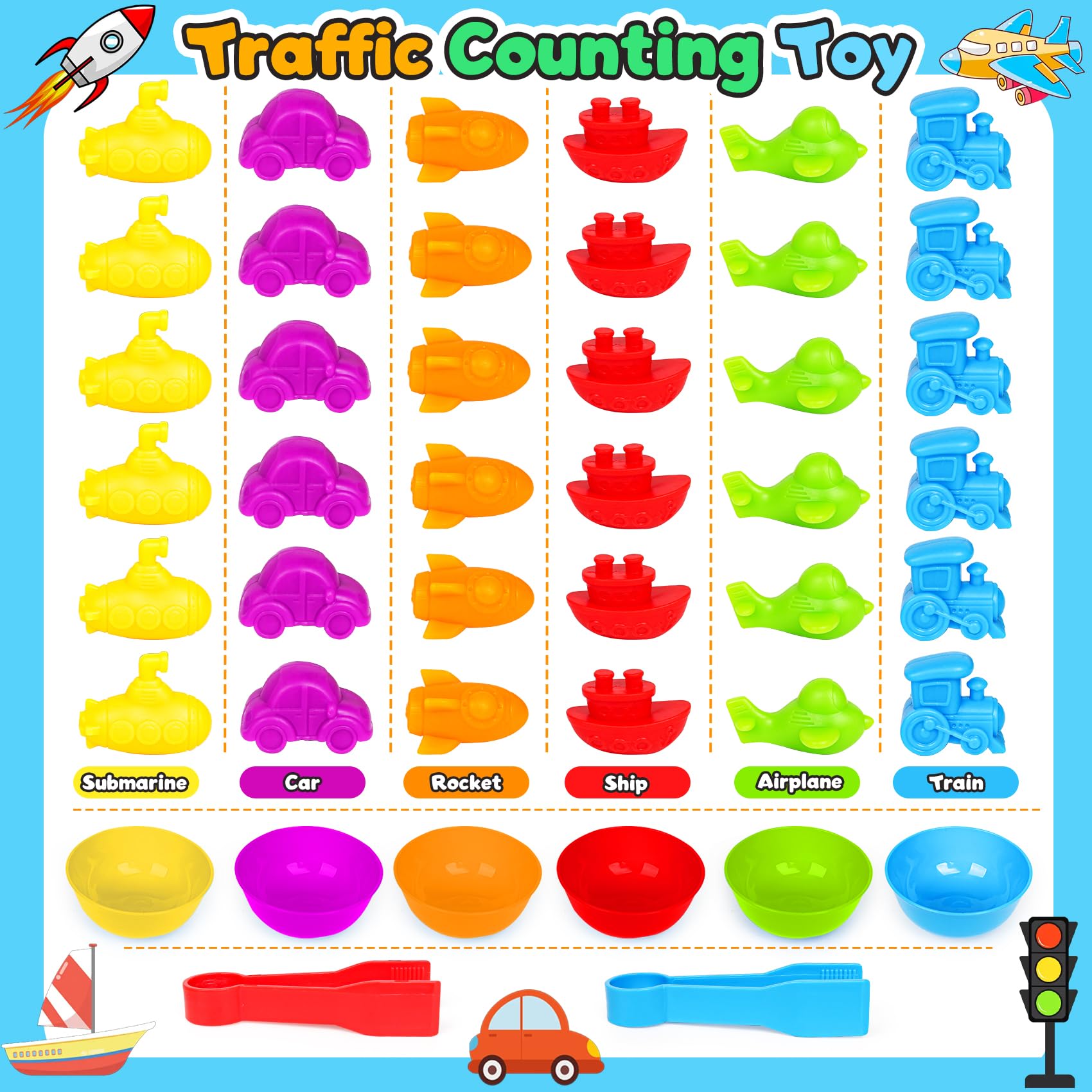 Transport Counting & Sorting Game with Cups and Dice – Color Matching Toy for Toddlers Ages 3-6