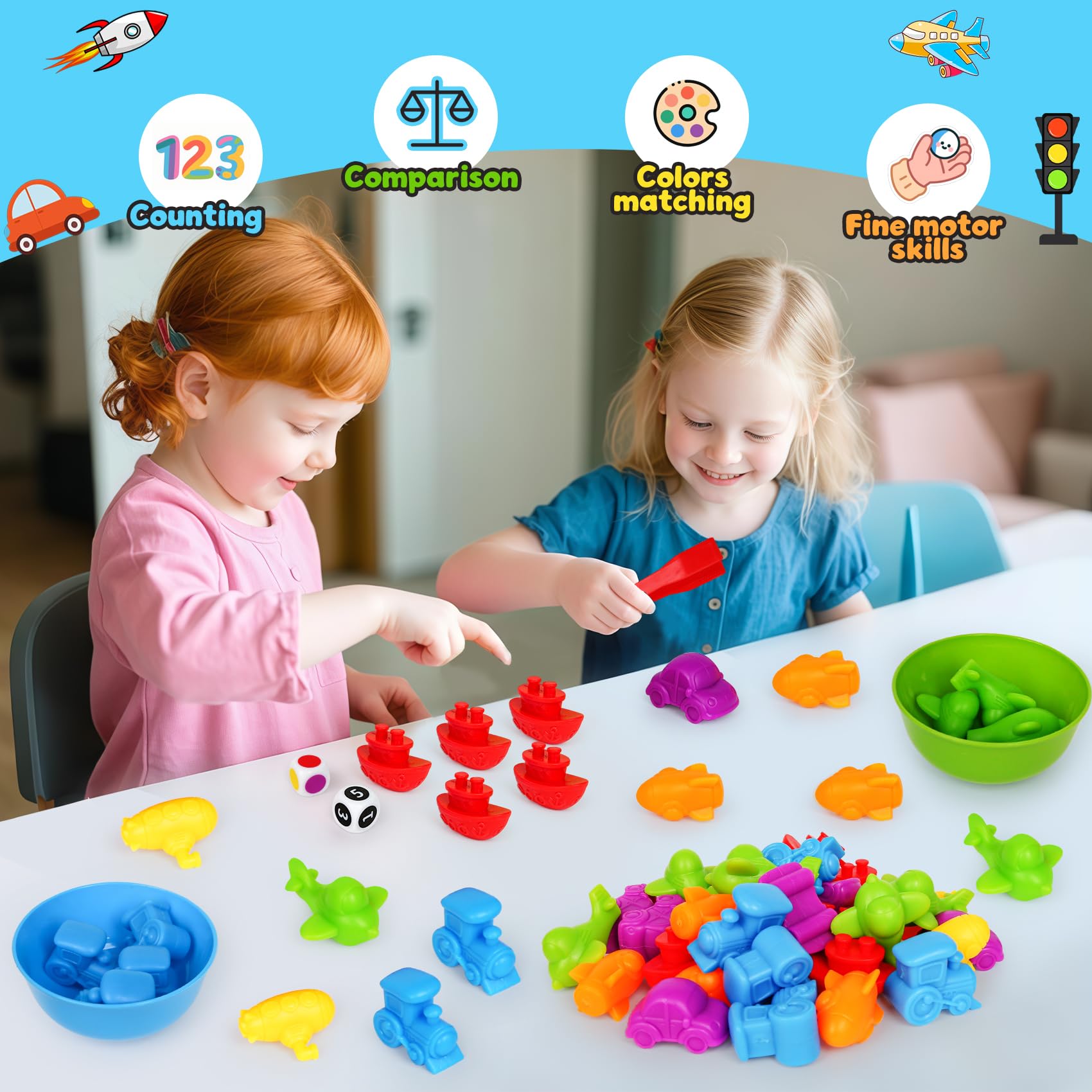 Transport Counting & Sorting Game with Cups and Dice – Color Matching Toy for Toddlers Ages 3-6
