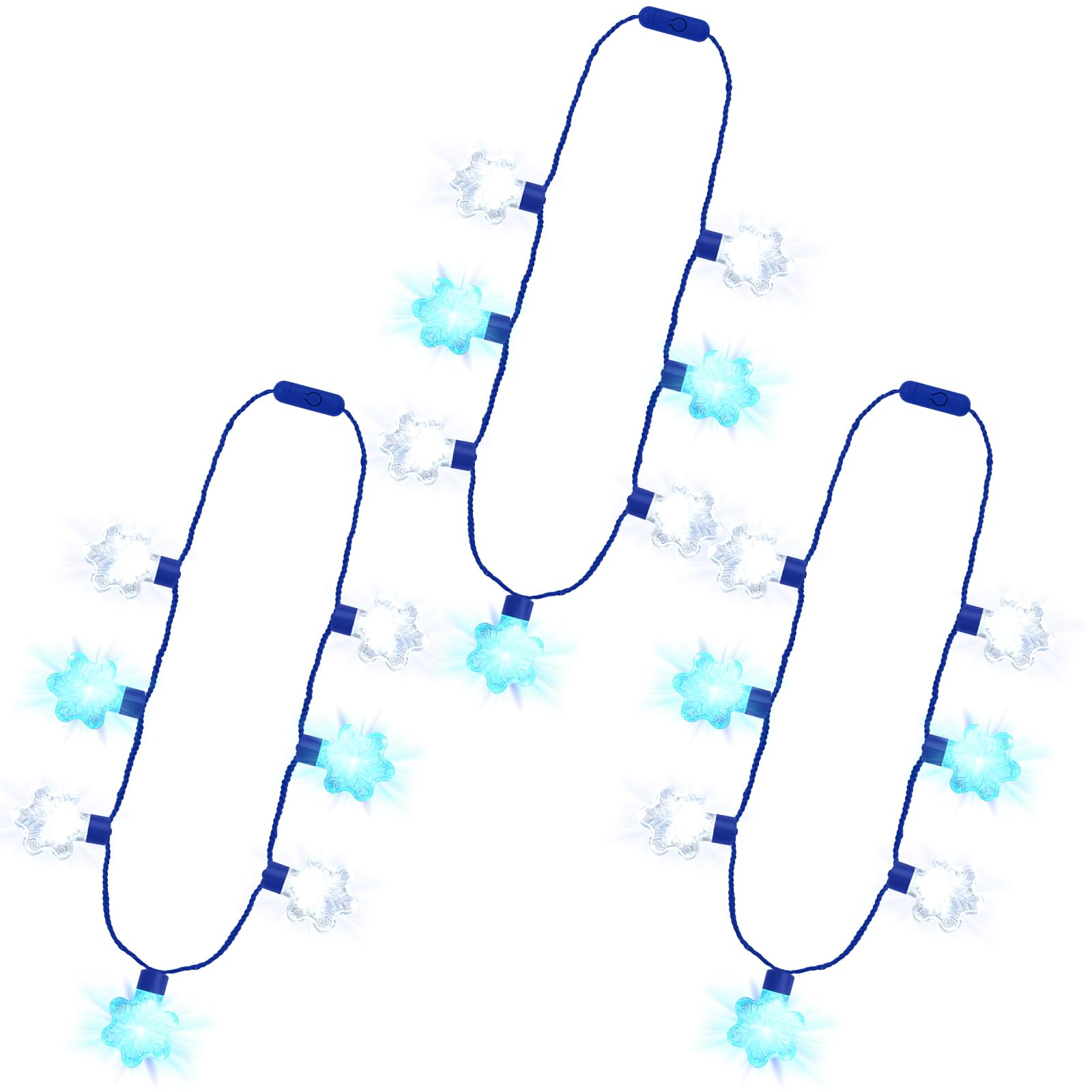Traplace 3-Pack Christmas Light-Up Necklaces - Blue White Snowflakes, 3 Glow Modes