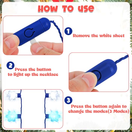Traplace 3-Pack Christmas Light-Up Necklaces - Blue White Snowflakes, 3 Glow Modes