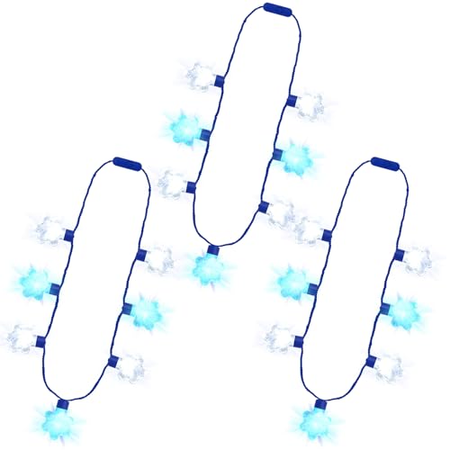Traplace 3-Pack Christmas Light-Up Necklaces - Blue White Snowflakes, 3 Glow Modes