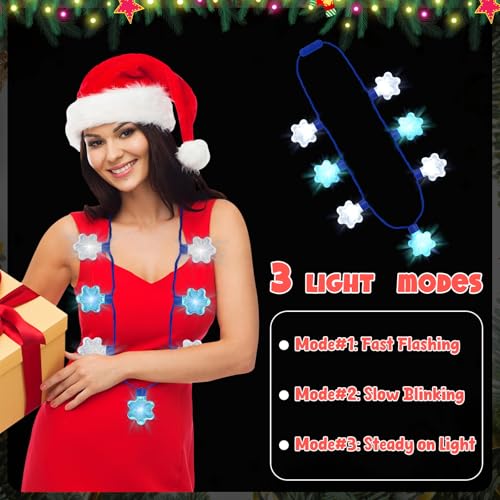 Traplace 3-Pack Christmas Light-Up Necklaces - Blue White Snowflakes, 3 Glow Modes