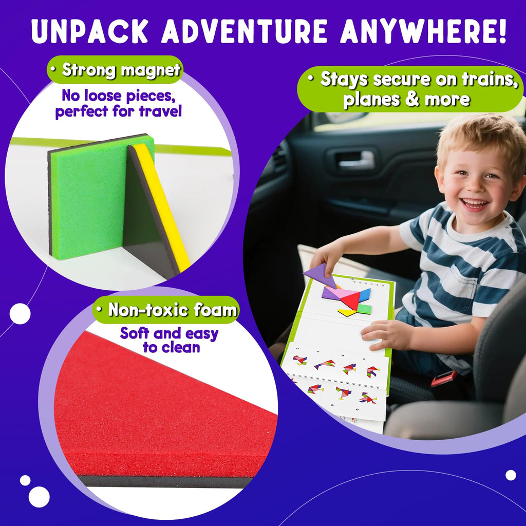 Travel Tangram Puzzle with 2 Magnetic Boards & 368 Patterns – STEM Game for Kids and Adults