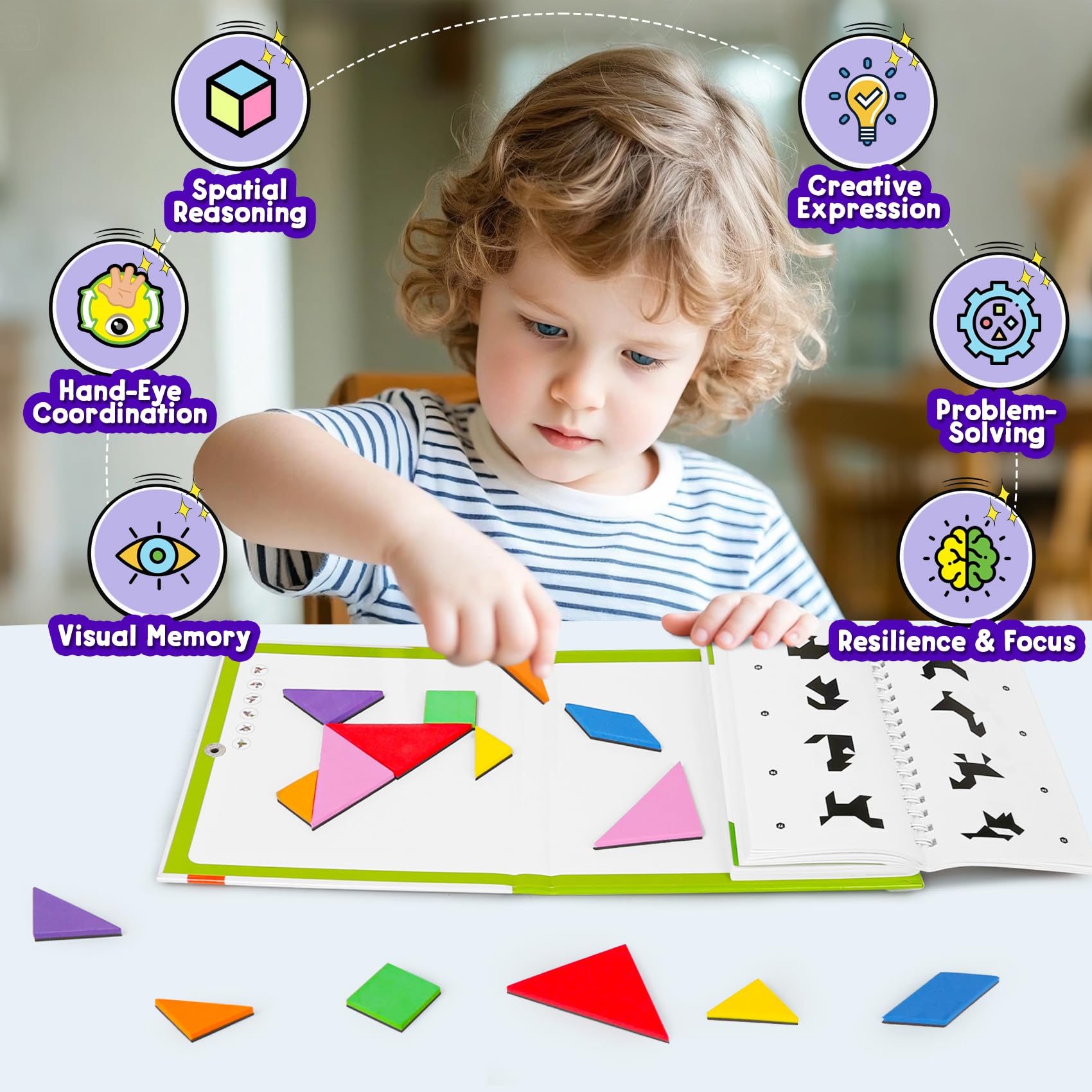 Travel Tangram Puzzle with 2 Magnetic Boards & 368 Patterns – STEM Game for Kids and Adults