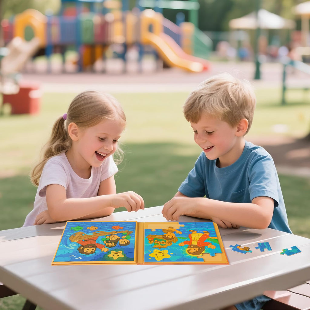 TRAVOFUN Magnetic Bible Puzzles for Kids Ages 3-5 – Jesus Walking on Water & Calming the Storm, 2-Pack Jigsaw Book, Christian Gifts for Toddlers