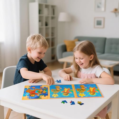 TRAVOFUN Magnetic Bible Puzzles for Kids Ages 3-5 – Jesus Walking on Water & Calming the Storm, 2-Pack Jigsaw Book, Christian Gifts for Toddlers