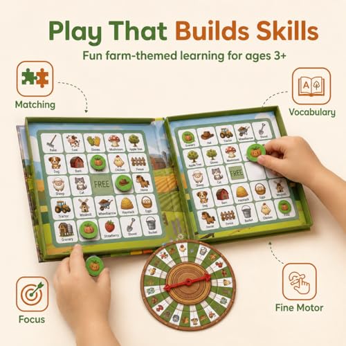 Travofun Magnetic Farm Bingo Game – Travel Toy for Kids Ages 3+