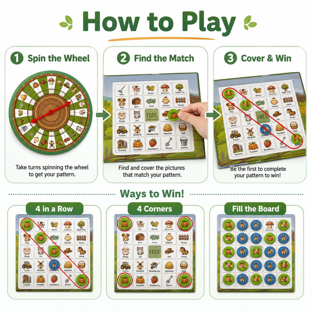 Travofun Magnetic Farm Bingo Game – Travel Toy for Kids Ages 3+