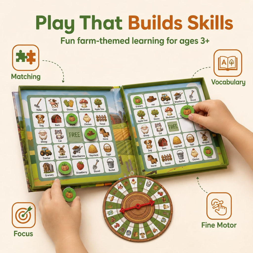 Travofun Magnetic Farm Bingo Game – Travel Toy for Kids Ages 3+