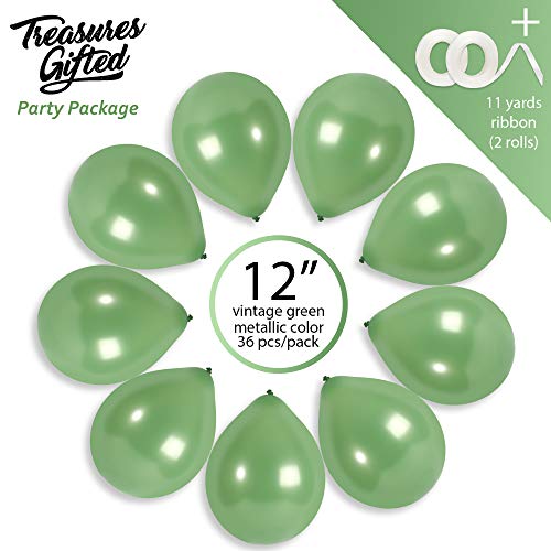 Treasures Gifted 12-Inch Metallic Sage Green Balloons – 36 Pack with Ribbon for Parties, Weddings, and Celebrations