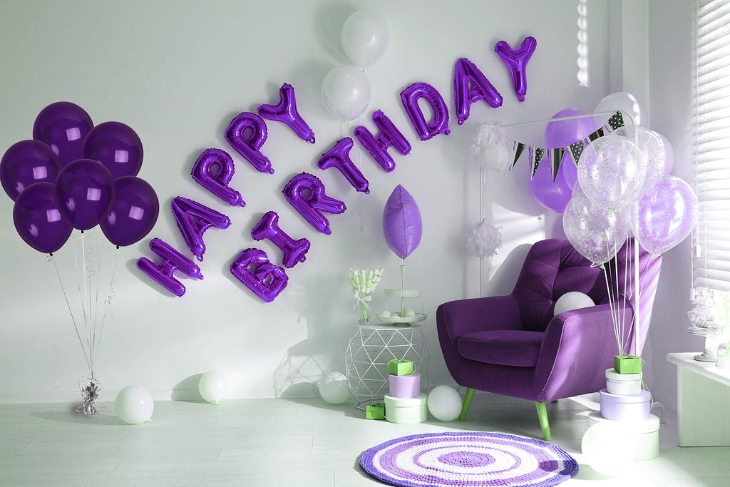 Treasures Gifted 36-Pack 12-Inch Matte Purple Latex Balloons with Ribbon for Birthday, Mardi Gras, and Wedding Decorations