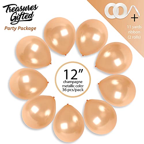 Treasures Gifted 36-Pack Champagne Pearl Balloons - Metallic Latex, 12 Inch, with Ribbon