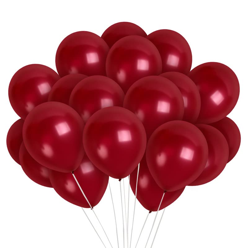 Treasures Gifted 36-Pack Metallic Burgundy Balloons 12 Inch – Includes Ribbon, Thicker Latex