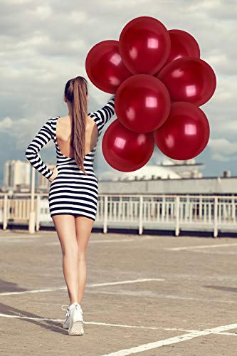 Treasures Gifted 36-Pack Metallic Burgundy Balloons 12 Inch – Includes Ribbon, Thicker Latex