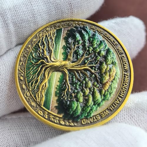 Tree of Faith Christian Challenge Coin – Gold Finish with Colossians 2:6-7 Verse