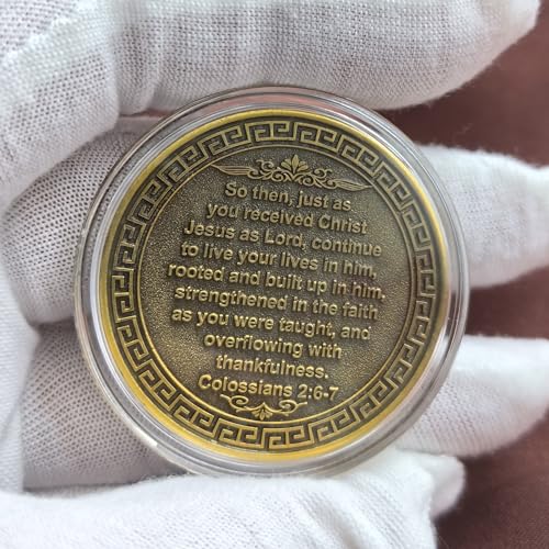 Tree of Faith Christian Challenge Coin – Gold Finish with Colossians 2:6-7 Verse